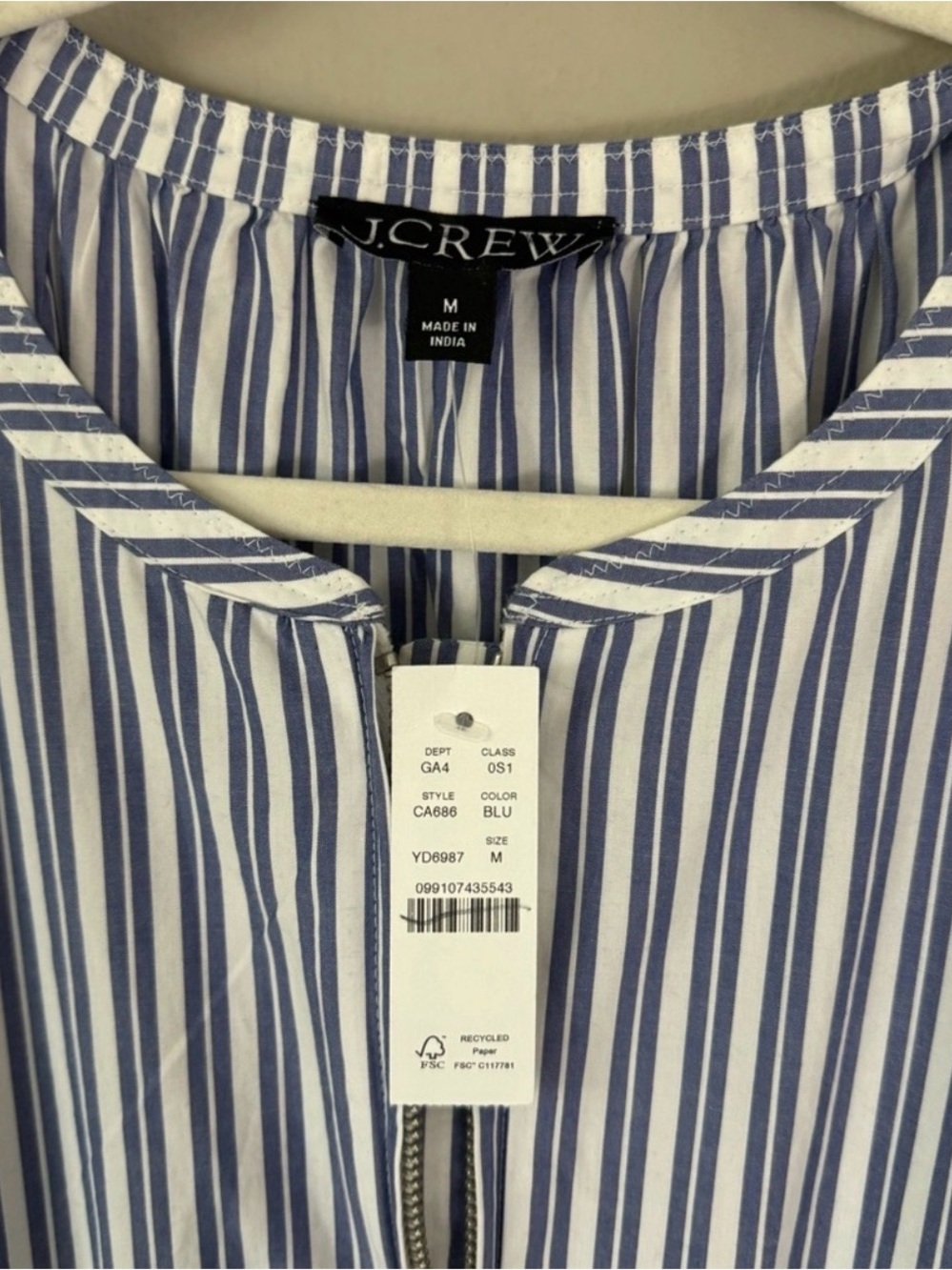 BNWT J. Crew Striped Blue & White Midi Dress with Gathered Waist - Picture 6 of 10